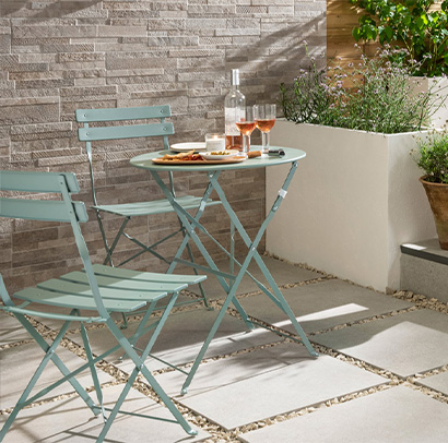 Bistro table in a courtyard