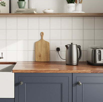 Underground matt white style tiles in a kitchen