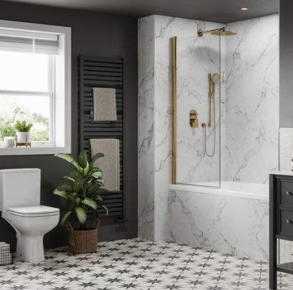 Calacatta marble style tiles in a bathroom